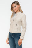 Snobbish PU Leather Zip Up Jacket with Pockets 