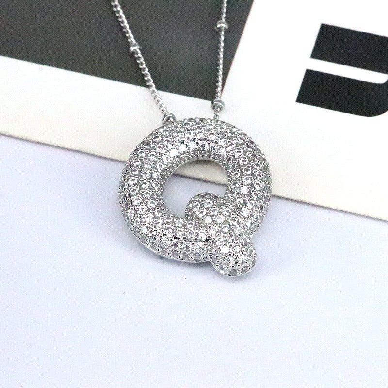 Copper Inlaid Zircon Letter Pendant Necklace 