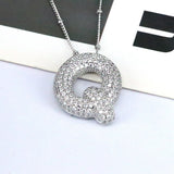 Copper Inlaid Zircon Letter Pendant Necklace 