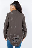 American Bazi Distressed Button Up Long Sleeve Denim Jacket 