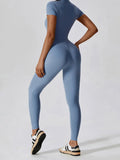 Basic Bae Half Zip Short Sleeve Active Jumpsuit 