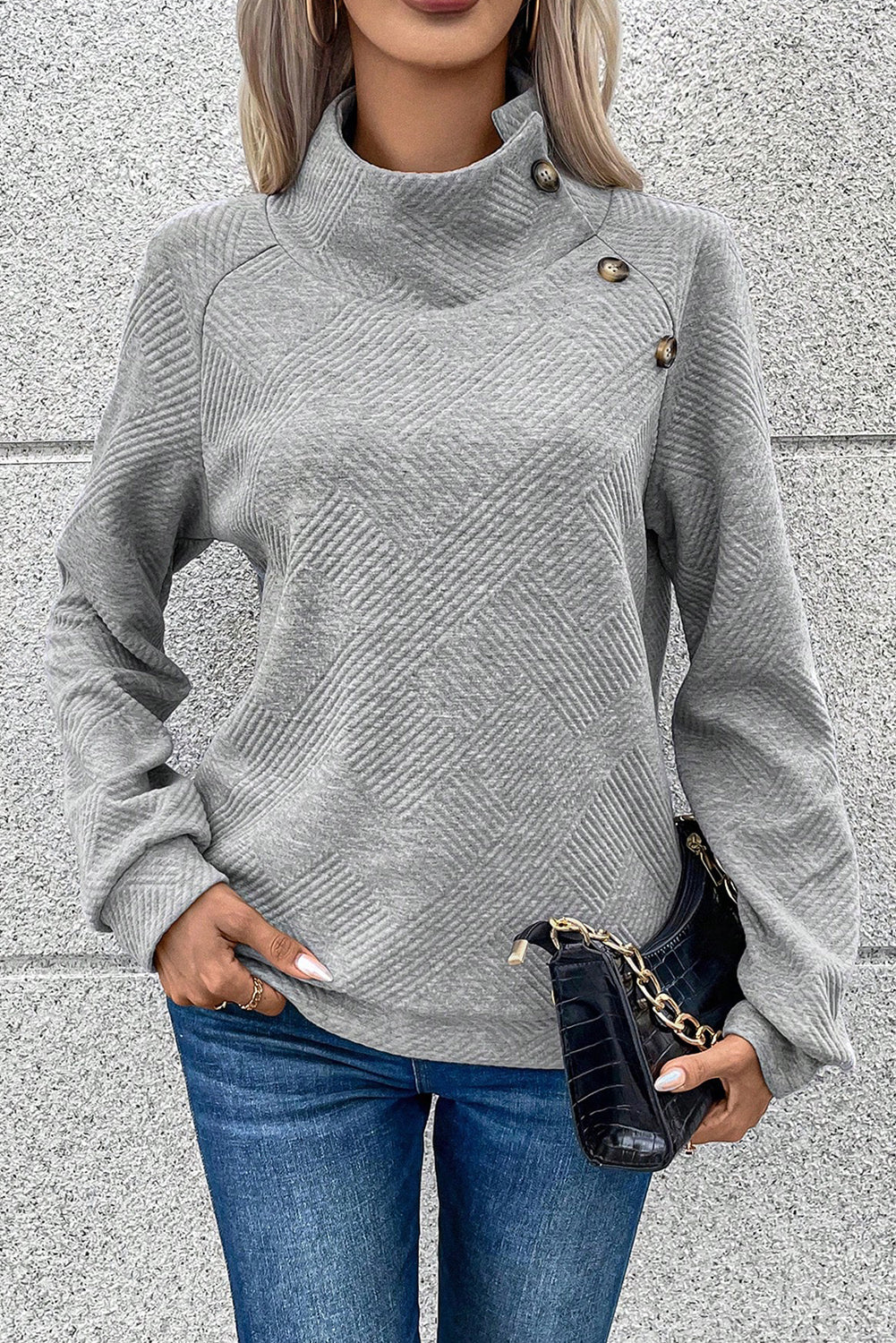 Textured Turtleneck Long Sleeve Sweatshirt 