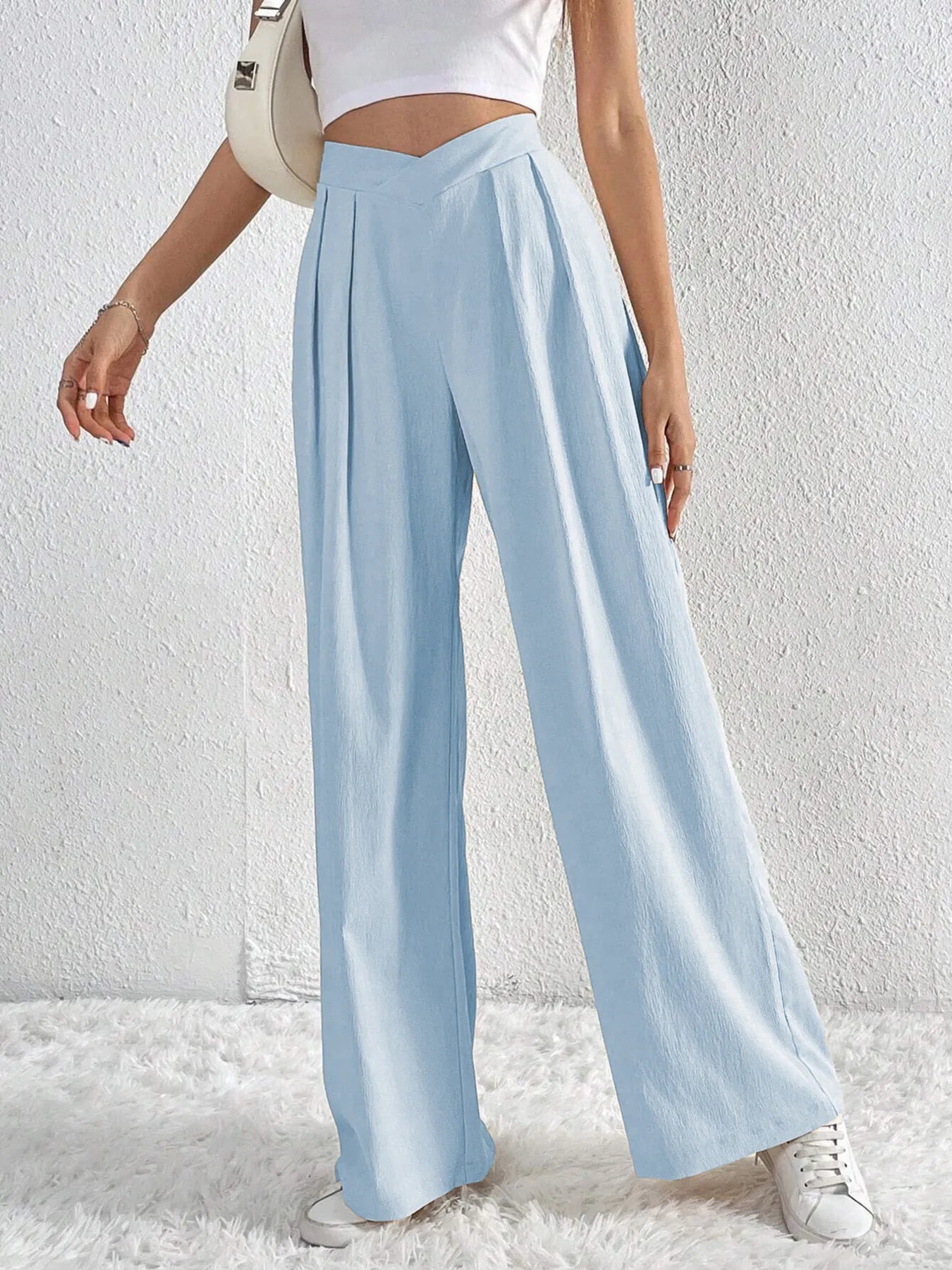 V-Waisted Ruched Front Wide Leg Pants 