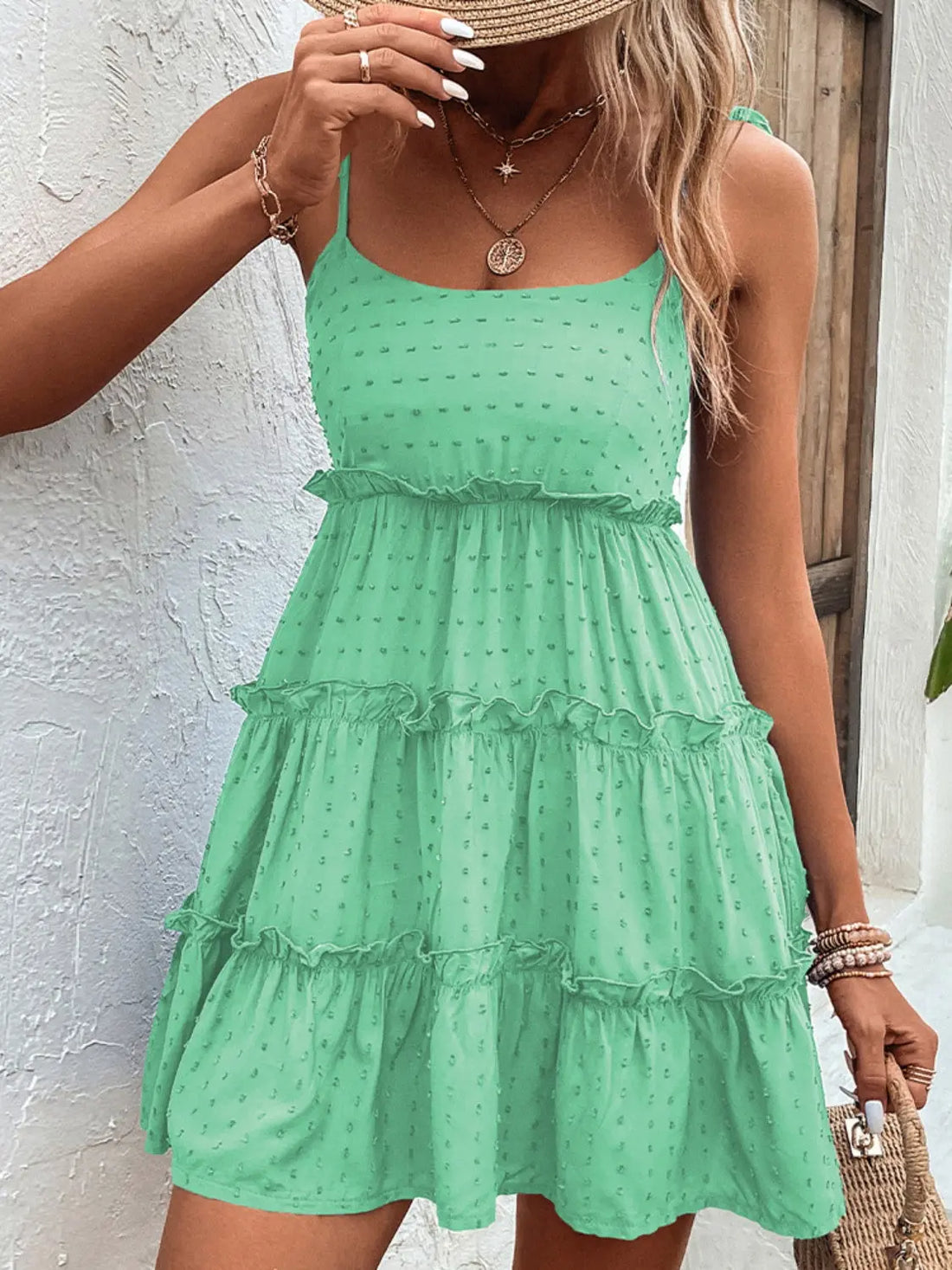 Shiny Frill Spaghetti Strap Tiered Dress 
