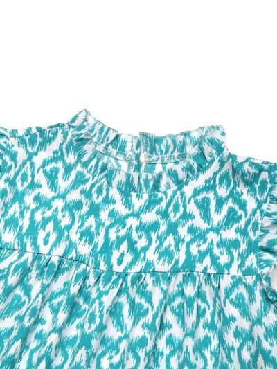 Perfee Printed Frill Sleeveless Mini Dress Dresses