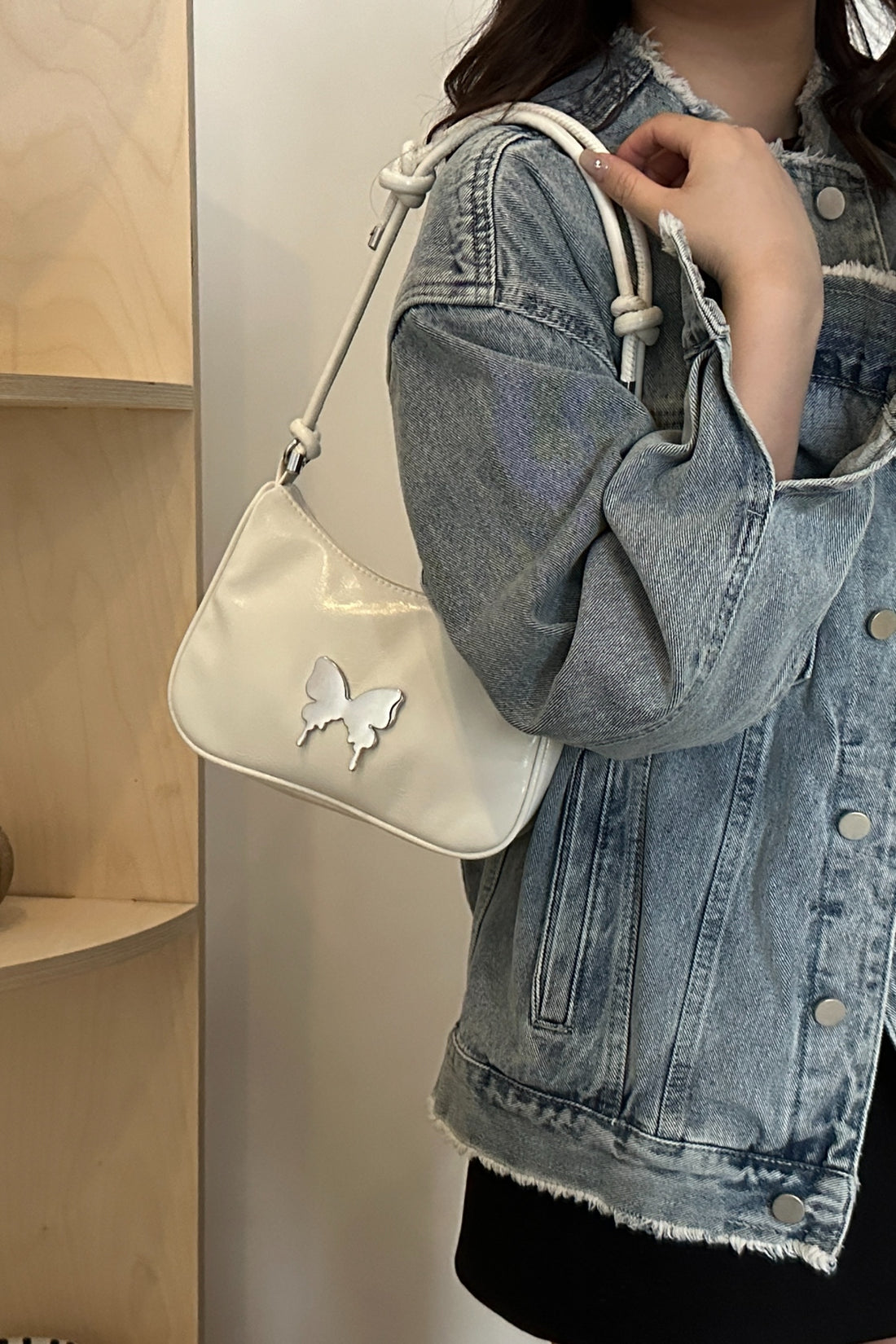 Butterfly PU Leather Knotted Strap Shoulder Bag 