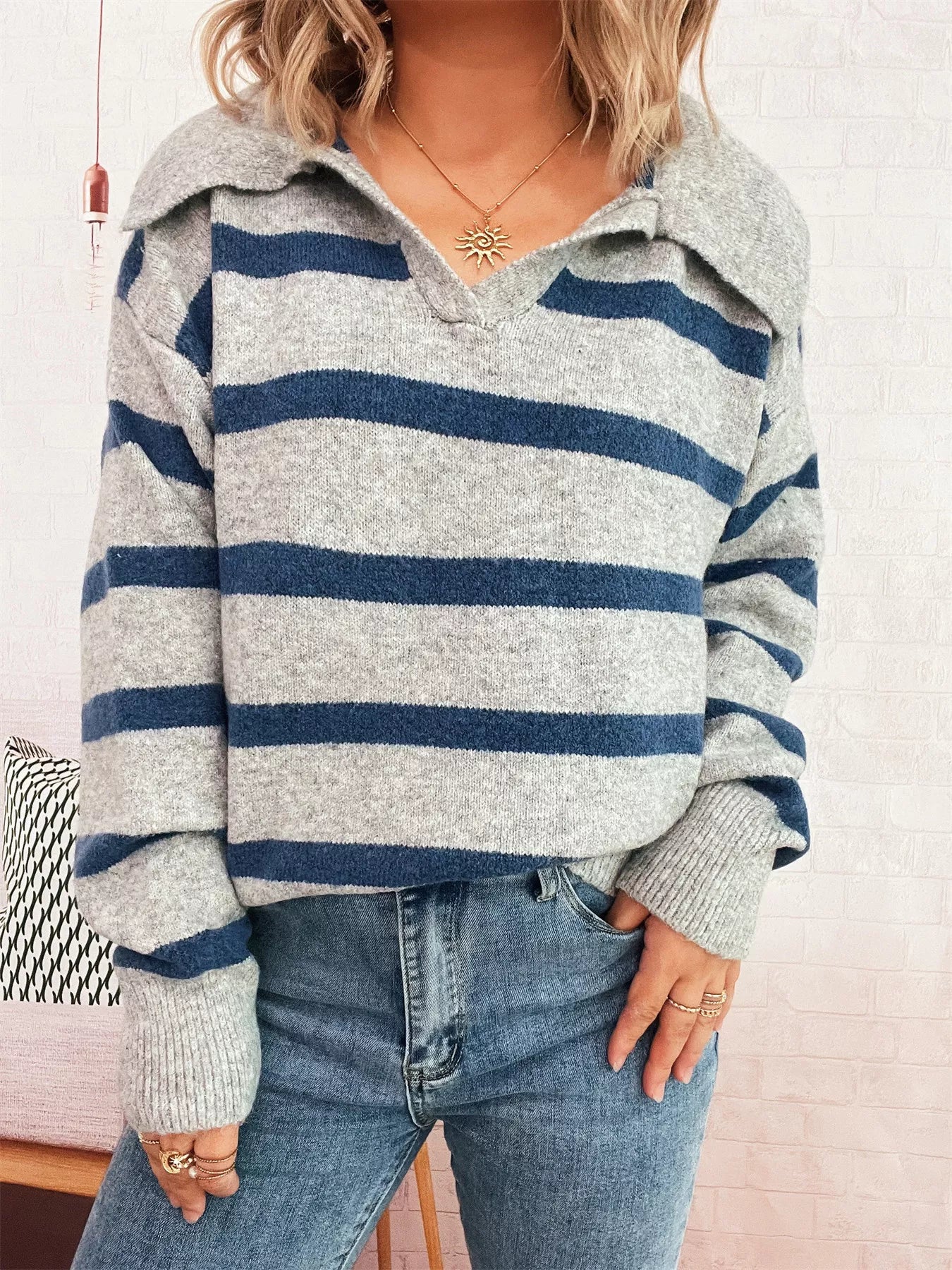 Striped Dropped Shoulder Sweater 