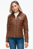 YMI Removable Faux Layered Multi-Pocket Jacket with Fuzzy Hood 