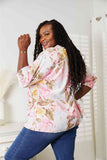 Double Take Floral Round Neck Three-Quarter Sleeve Top 