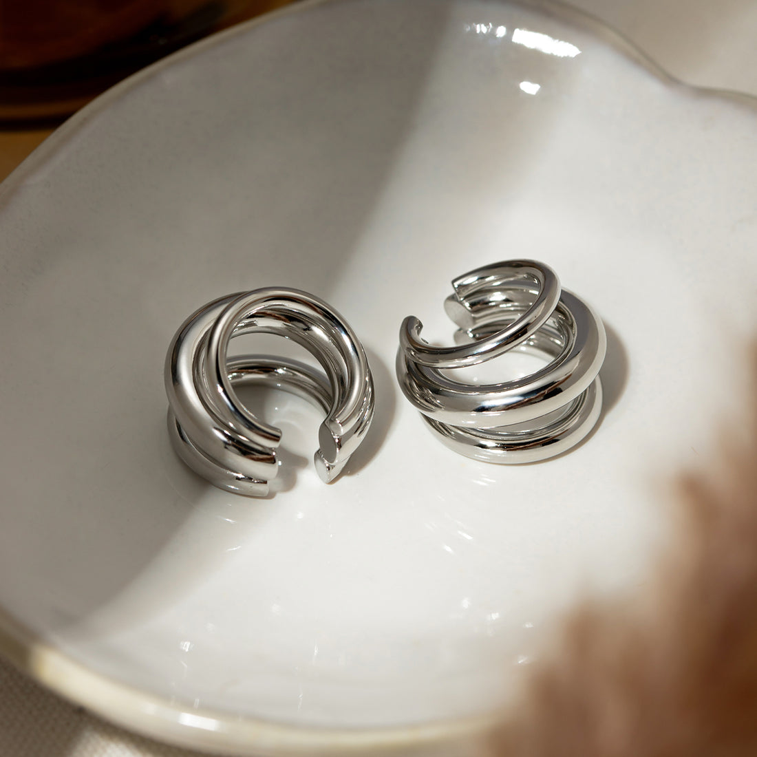 Stainless Steel Layered Cuff Earrings 