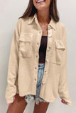 Black Solid Color Corduroy Buttoned Long Sleeve Shacket Outerwear/Jackets