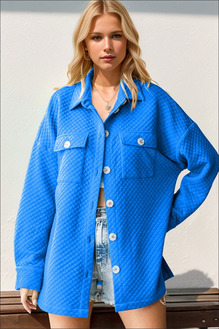 Double Take Full Size Textured Button Up Drop Shoulder Shacket 