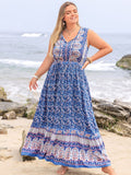 Plus Size Tied Printed Sleeveless Maxi Dress 