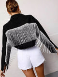 Fringe Button Up Cropped Denim Jacket 