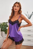 Lace Detail Spaghetti Strap Top and Shorts Lounge Set Lingerie & Nightwear