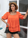 Plus Size Square Neck Half Sleeve Blouse 