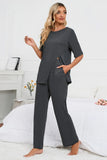 Slit Round Neck Top and Pants Lounge Set Lingerie & Nightwear