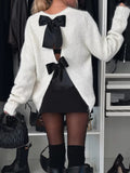Bow Slit Back Round Neck Sweater 
