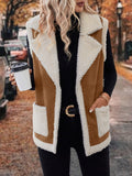Full Size Contrast Open Front Sherpa Vest Coat 