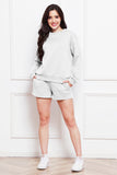 Round Neck Long Sleeve Sweatshirt and Drawstring Shorts Set 
