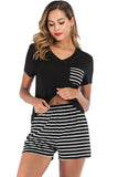 Striped Short Sleeve Top and Shorts Lounge Set Lingerie & Nightwear