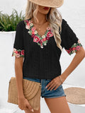 Ivy Lane Eyelet Embroidered V-Neck Short Sleeve Blouse 