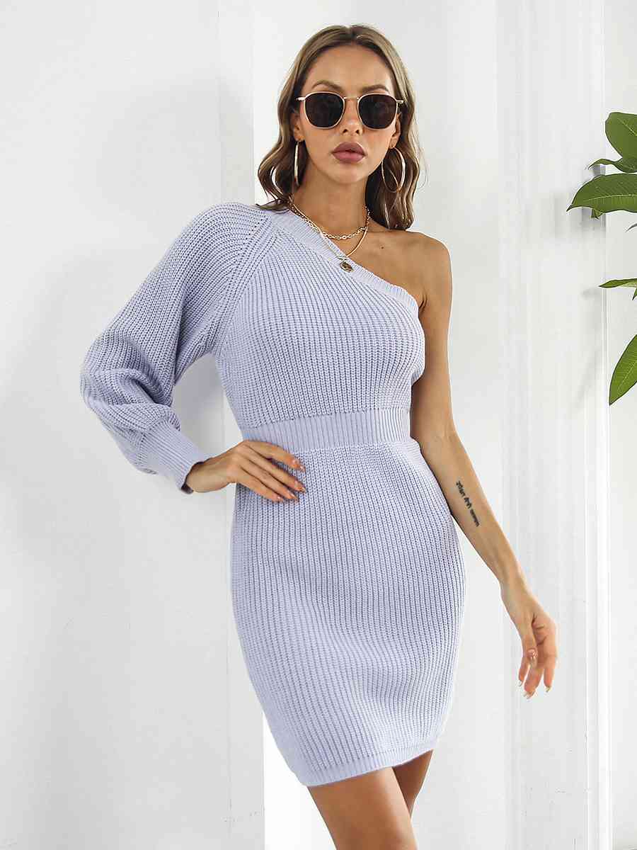 One-Shoulder Mini Sweater Dress Dresses