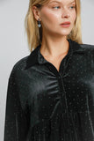 Umgee Full Size Polka Dot Button Up Half Sleeve Shirt 