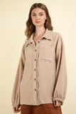 VERY J Mixed Media Button Down Raw Hem Shacket 
