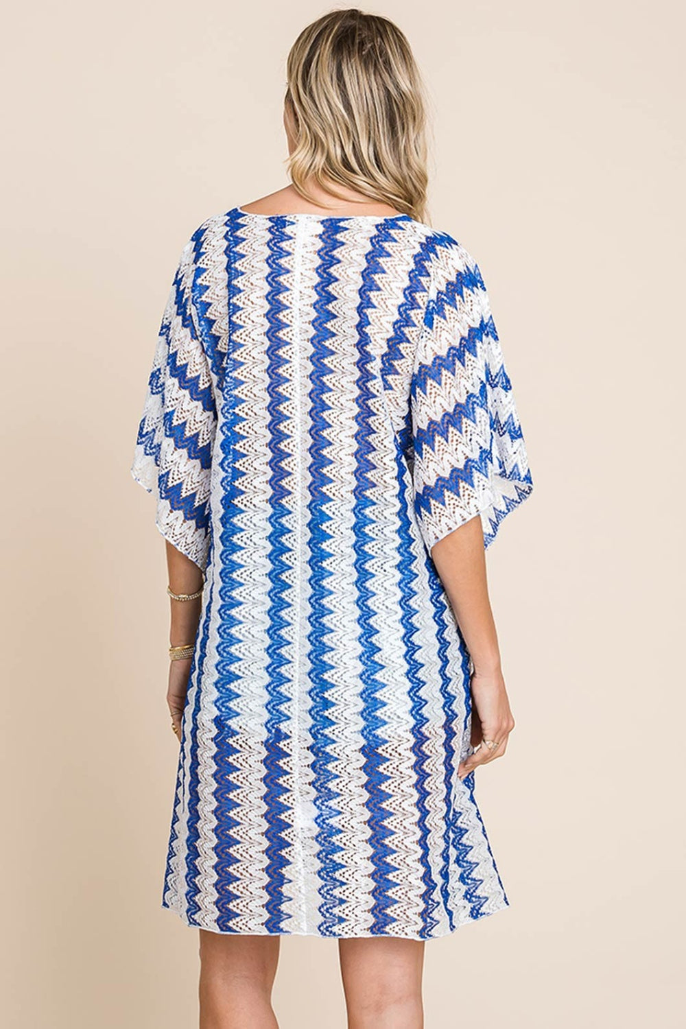 Cotton Bleu by Nu Lab Tied Striped Plunge Half Sleeve Cover-Up 
