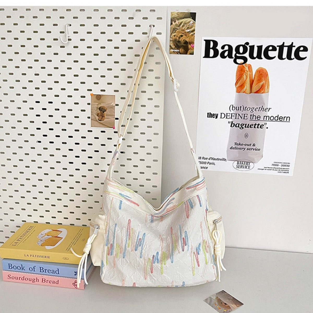 Contrast Texture Shoulder Bag 