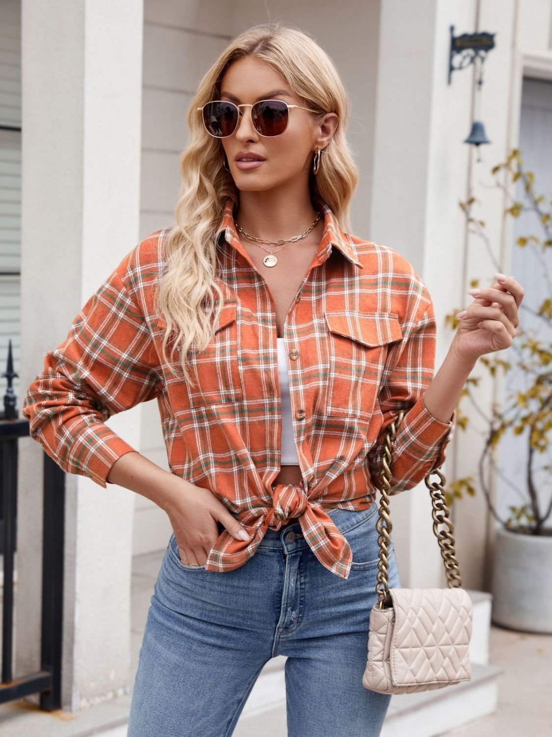 Mandy Plaid Button Up Long Sleeve Shirt 