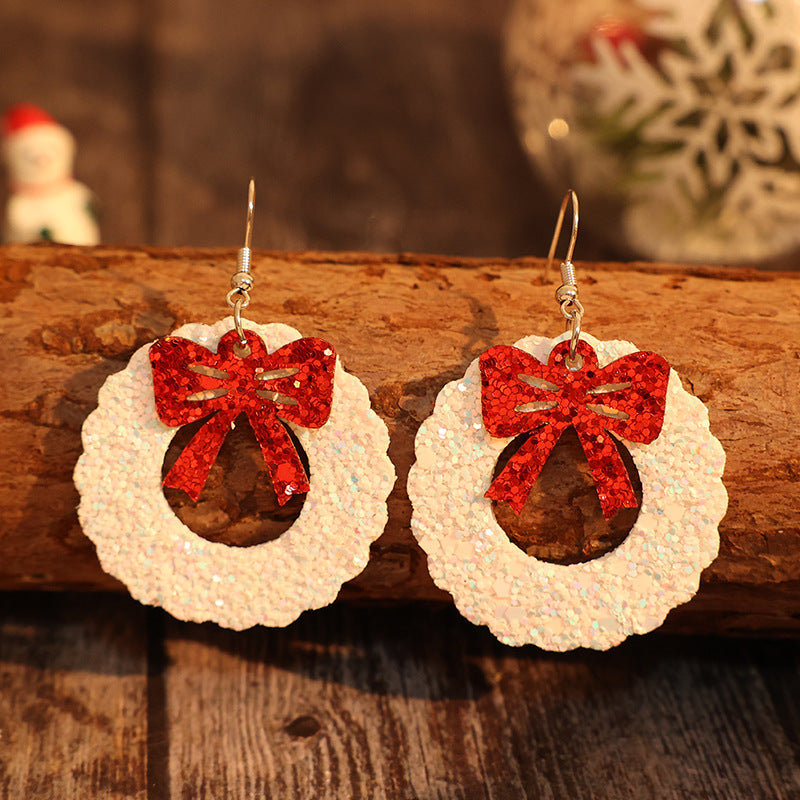 PU Leather Sequin Wreath Shape Earrings 