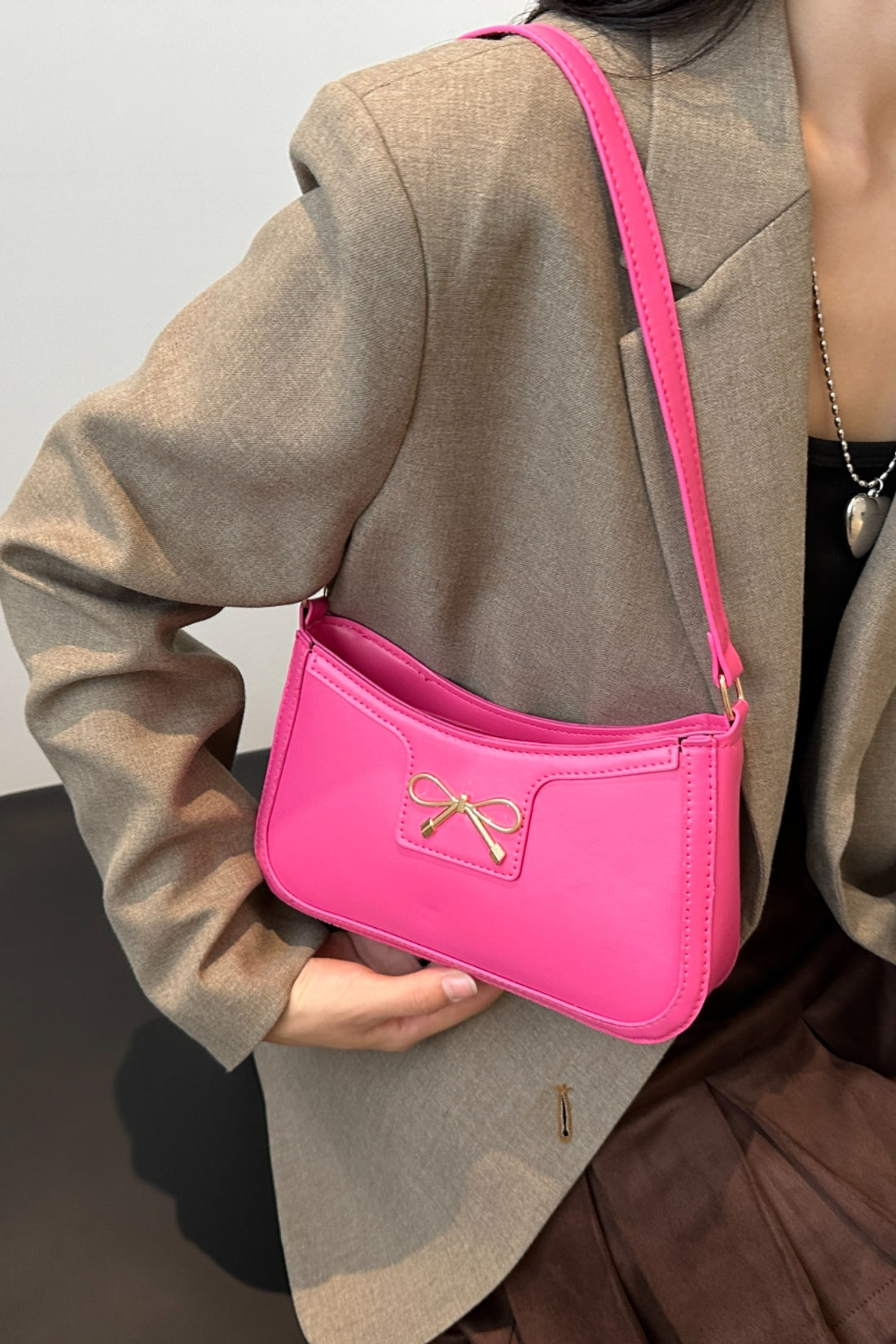 Bow Trim PU Leather Shoulder Bag 