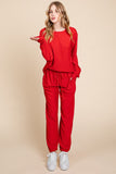 Super Lady Full Size Crinkle Check Round Neck Top and Pants Lounge Set 