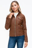 YMI Removable Faux Layered Multi-Pocket Jacket with Fuzzy Hood 