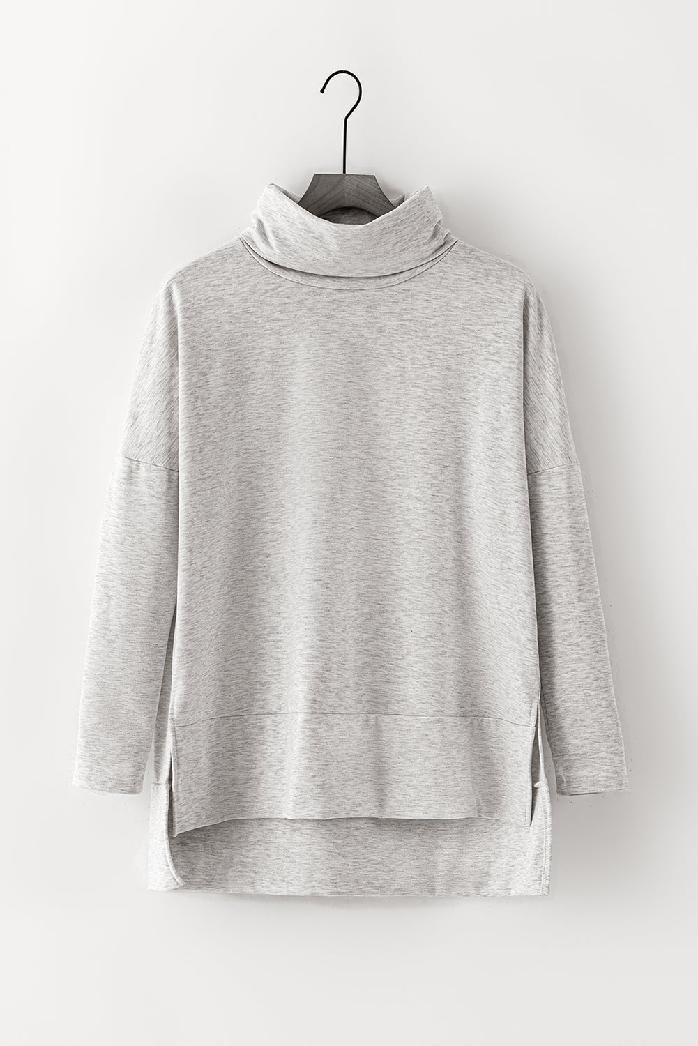 Side Slit High-Low Cowl Neck Long Sleeve Blouse 