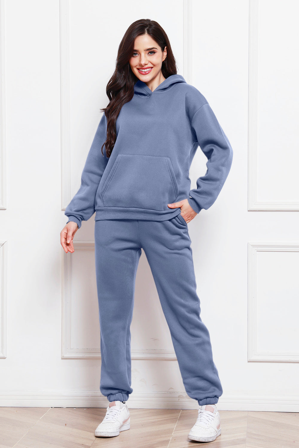Drop Shoulder Long Sleeve Hoodie and Pants Set 