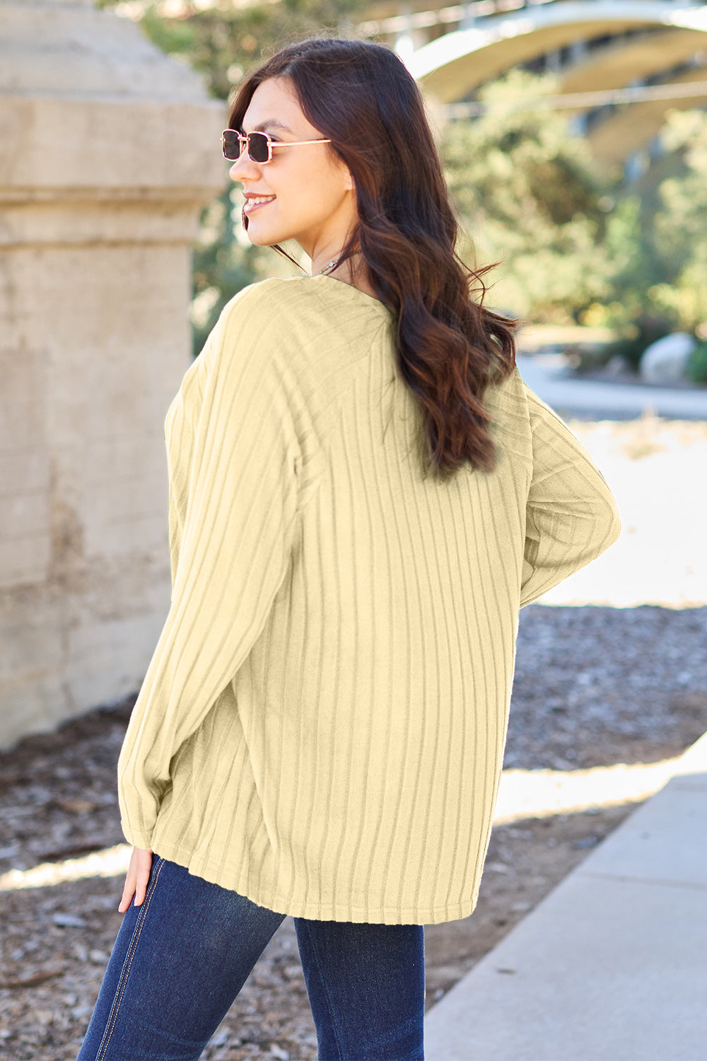 Basic Bae Full Size Ribbed Round Neck Long Sleeve Knit Top 