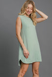 Umgee Round Neck Sleeveless High-Low Curved Hemline Mini Dress 