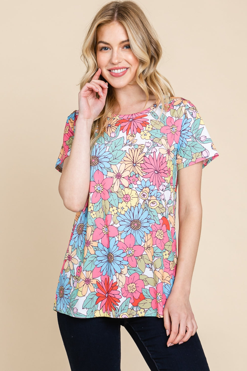 BOMBOM Floral Short Sleeve T-Shirt 