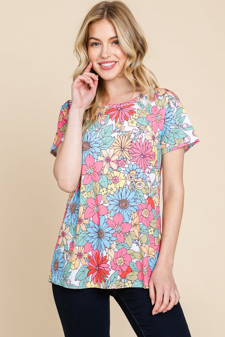 BOMBOM Floral Short Sleeve T-Shirt 