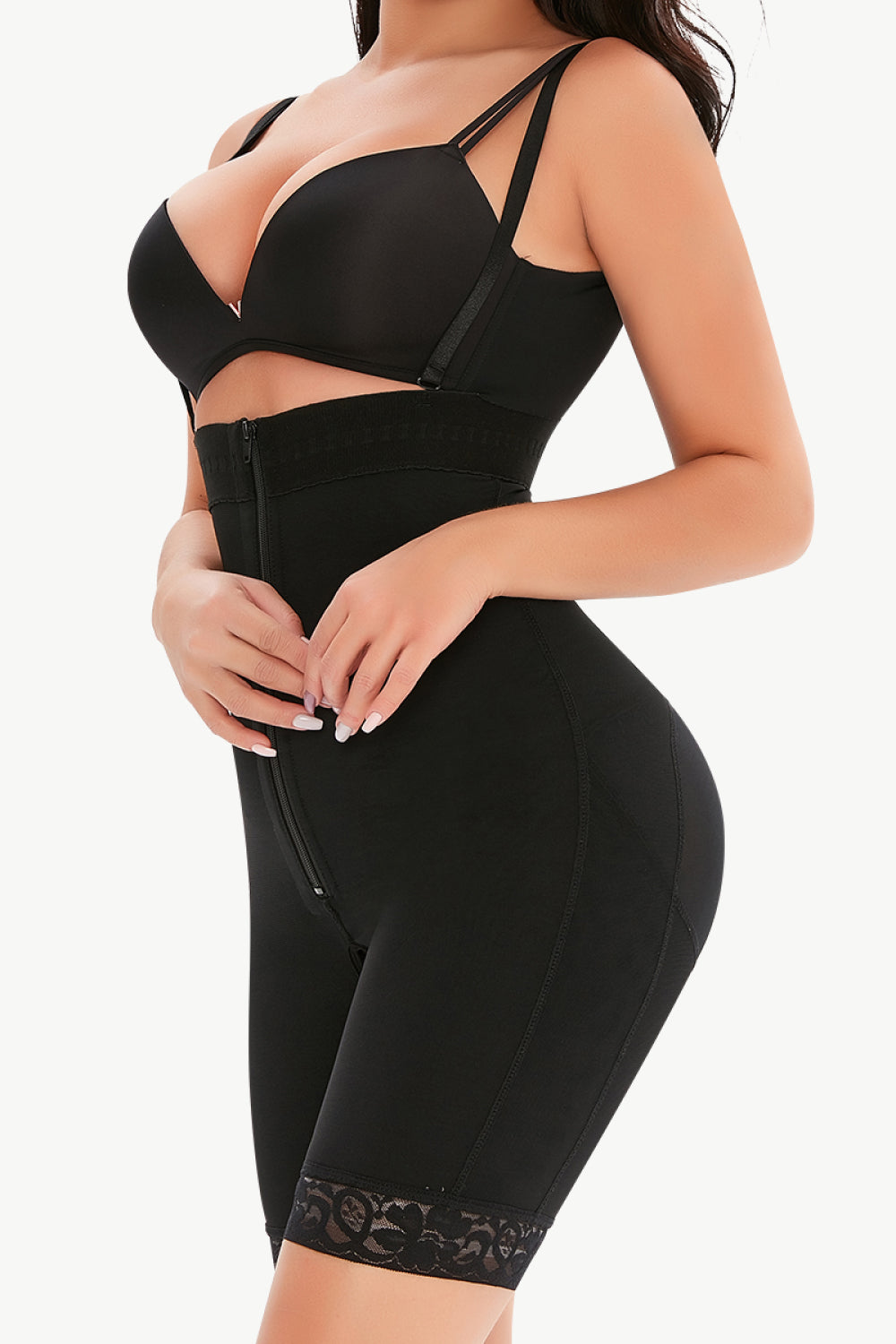 Full Size Lace Detail Zip-Up Under-Bust Shaping Bodysuit Lingerie & Nightwear