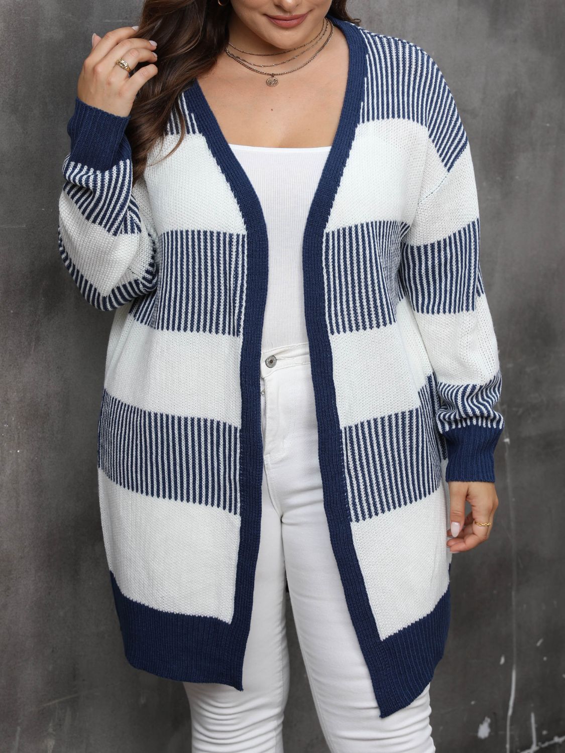 Plus Size Open Front Long Sleeve Cardigan 