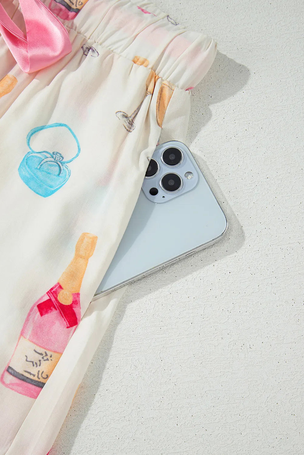 Bow Printed Collared Neck Top and Drawstring Shorts Lounge Set Lingerie & Nightwear