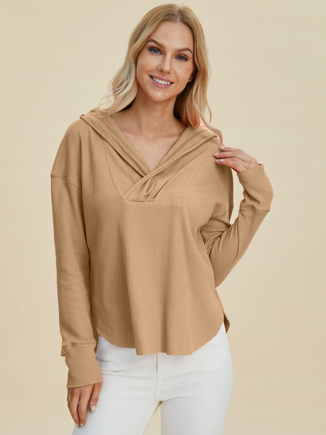 Double Take Full Size High-Low Dropped Shoulder Long Sleeve Hoodie 