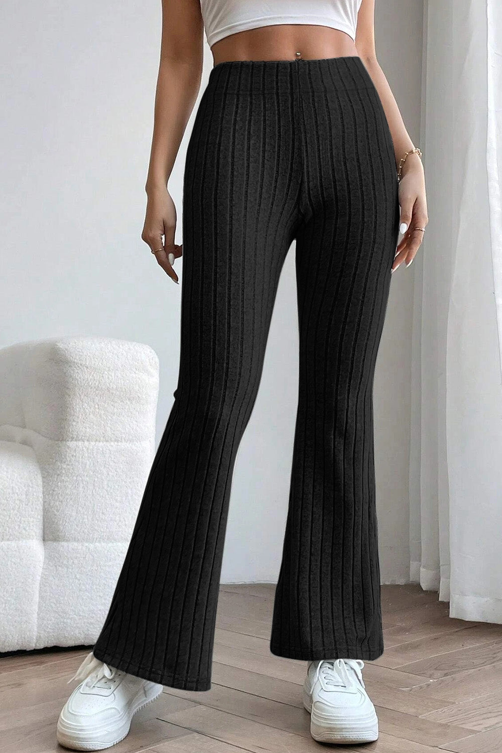 Basic Bae Full Size Ribbed High Waist Flare Pants 