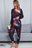 Shiny Tie-Dye Crewneck Top and Drawstring Waist Joggers Lounge Set Lingerie & Nightwear