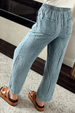 Myosotis Mineral Wash Drawstring Waist Loose Straight Denim Pants Bottoms/Jeans