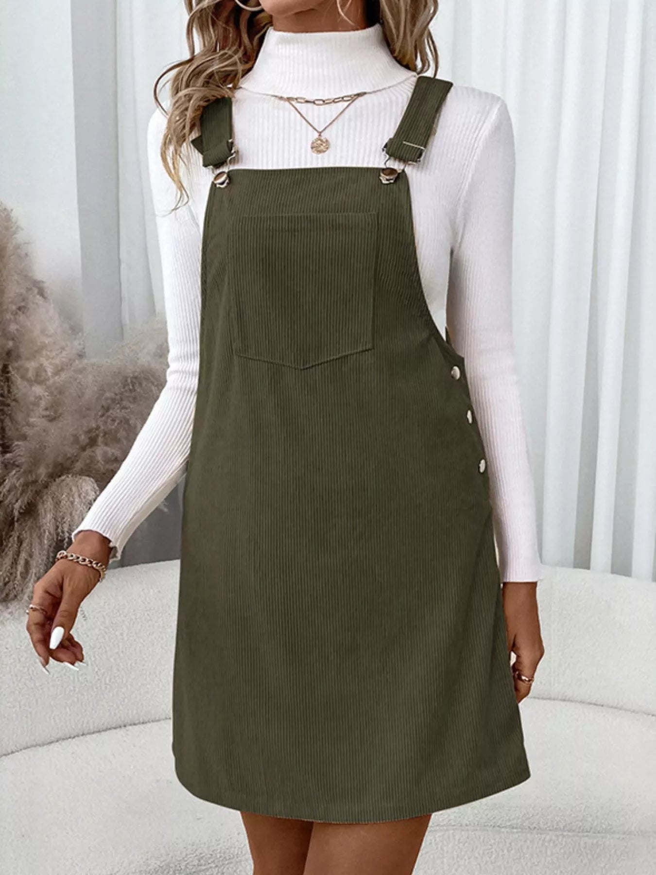Corduroy Overall Mini Dress with Adjustable Straps 